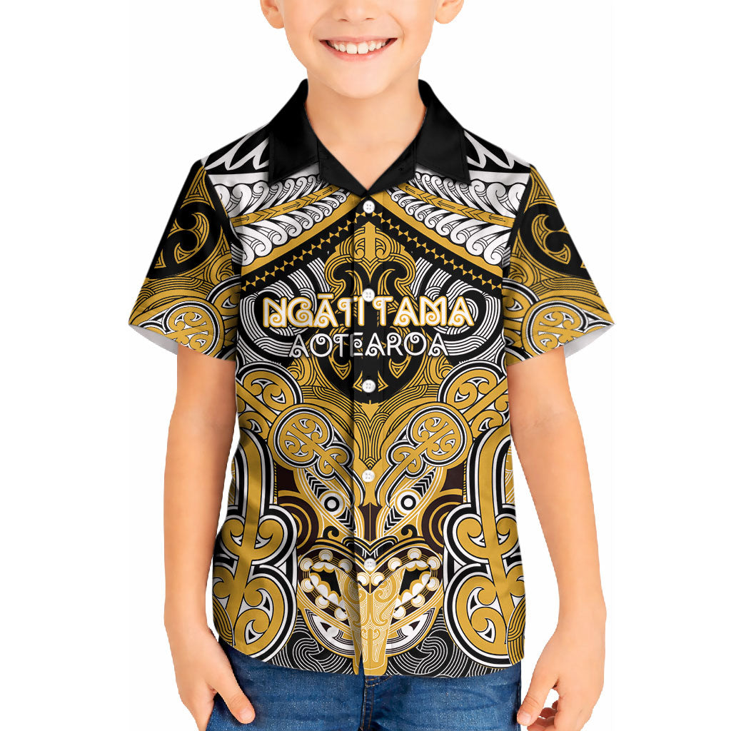 Aotearoa Iwi Ngati Tama Personalised Kid Hawaiian Shirt Maori Kowhaiwhai Pattern LT19 Kid Yellow - Polynesian Pride