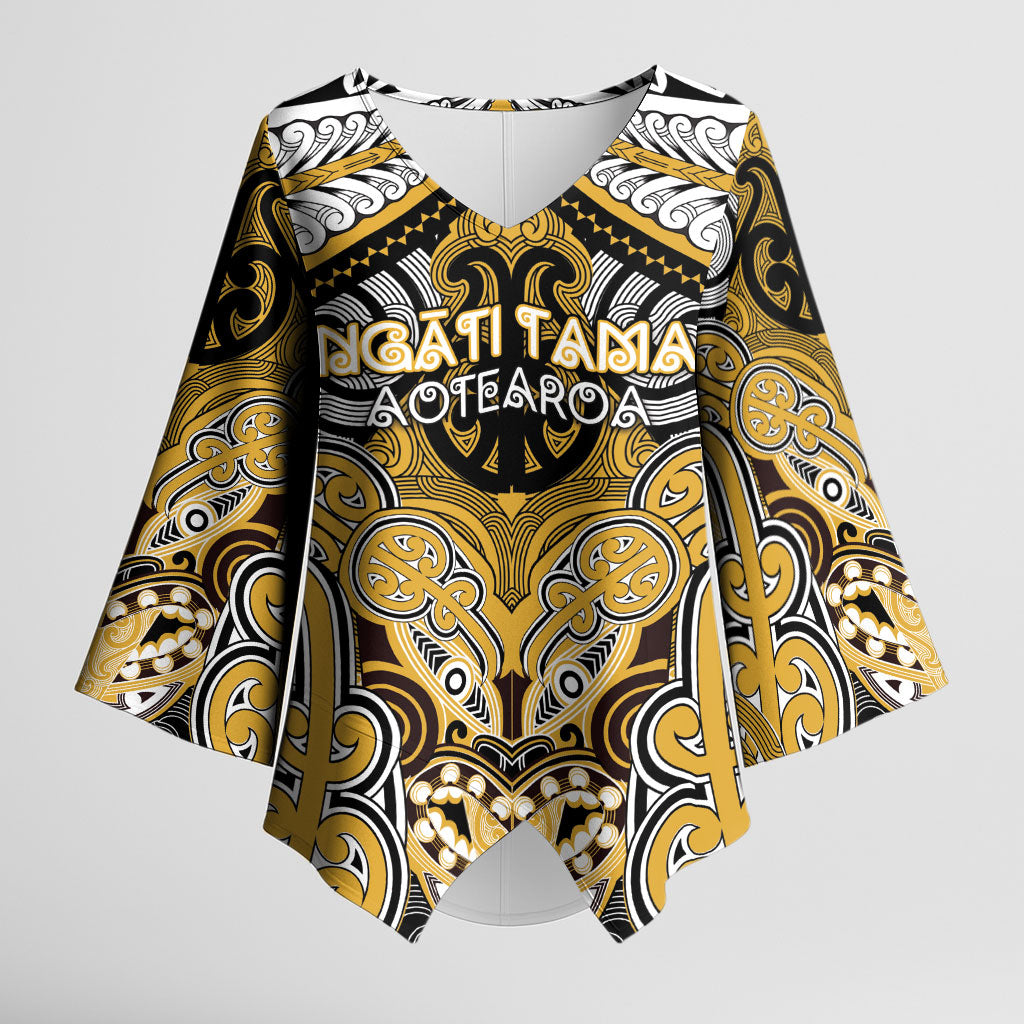 Aotearoa Iwi Ngati Tama Personalised Kimono Sleeve Blouse Maori Kowhaiwhai Pattern LT19 Female Yellow - Polynesian Pride
