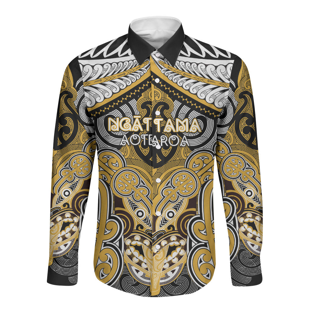 Aotearoa Iwi Ngati Tama Personalised Long Sleeve Button Shirt Maori Kowhaiwhai Pattern LT19 Unisex Yellow - Polynesian Pride