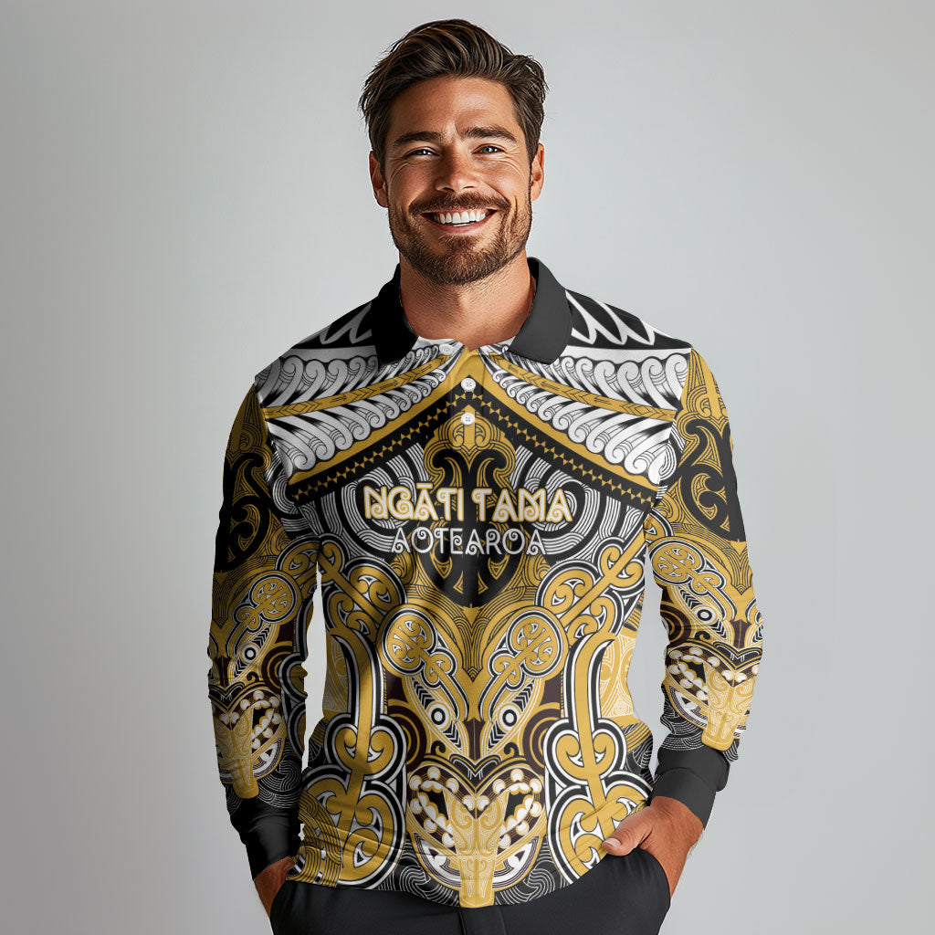 Aotearoa Iwi Ngati Tama Personalised Long Sleeve Polo Shirt Maori Kowhaiwhai Pattern