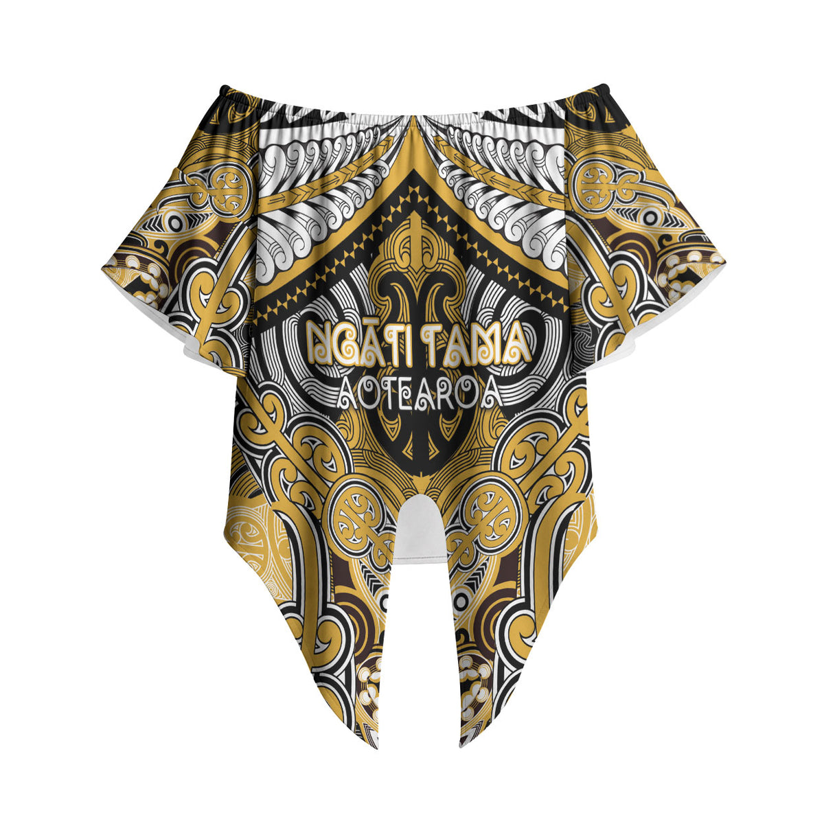 Aotearoa Iwi Ngati Tama Personalised Off Shoulder Wrap Waist Top Maori Kowhaiwhai Pattern LT19 - Polynesian Pride