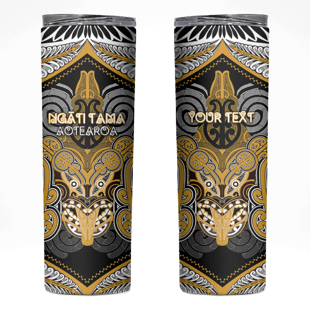 Aotearoa Iwi Ngati Tama Personalised Skinny Tumbler Maori Kowhaiwhai Pattern LT19 Yellow - Polynesian Pride