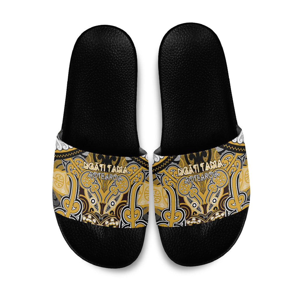 Aotearoa Iwi Ngati Tama Slide Sandals Maori Kowhaiwhai Pattern LT19 Yellow - Polynesian Pride