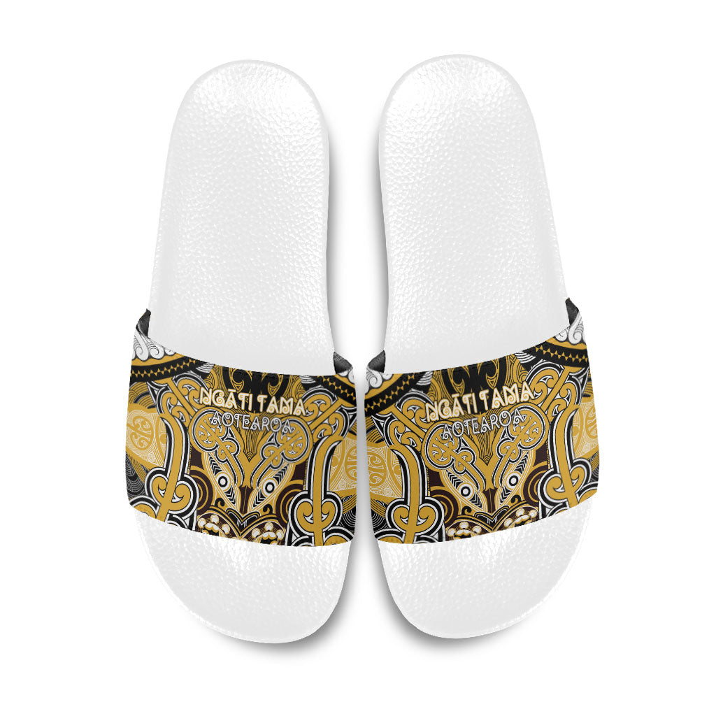Aotearoa Iwi Ngati Tama Slide Sandals Maori Kowhaiwhai Pattern LT19 Yellow - Polynesian Pride