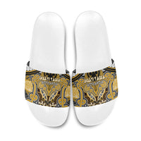 Aotearoa Iwi Ngati Tama Slide Sandals Maori Kowhaiwhai Pattern LT19 Yellow - Polynesian Pride
