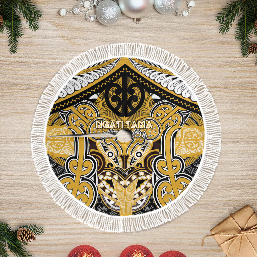 Aotearoa Iwi Ngati Tama Tree Skirt Maori Kowhaiwhai Pattern LT19 Fringed Yellow - Polynesian Pride