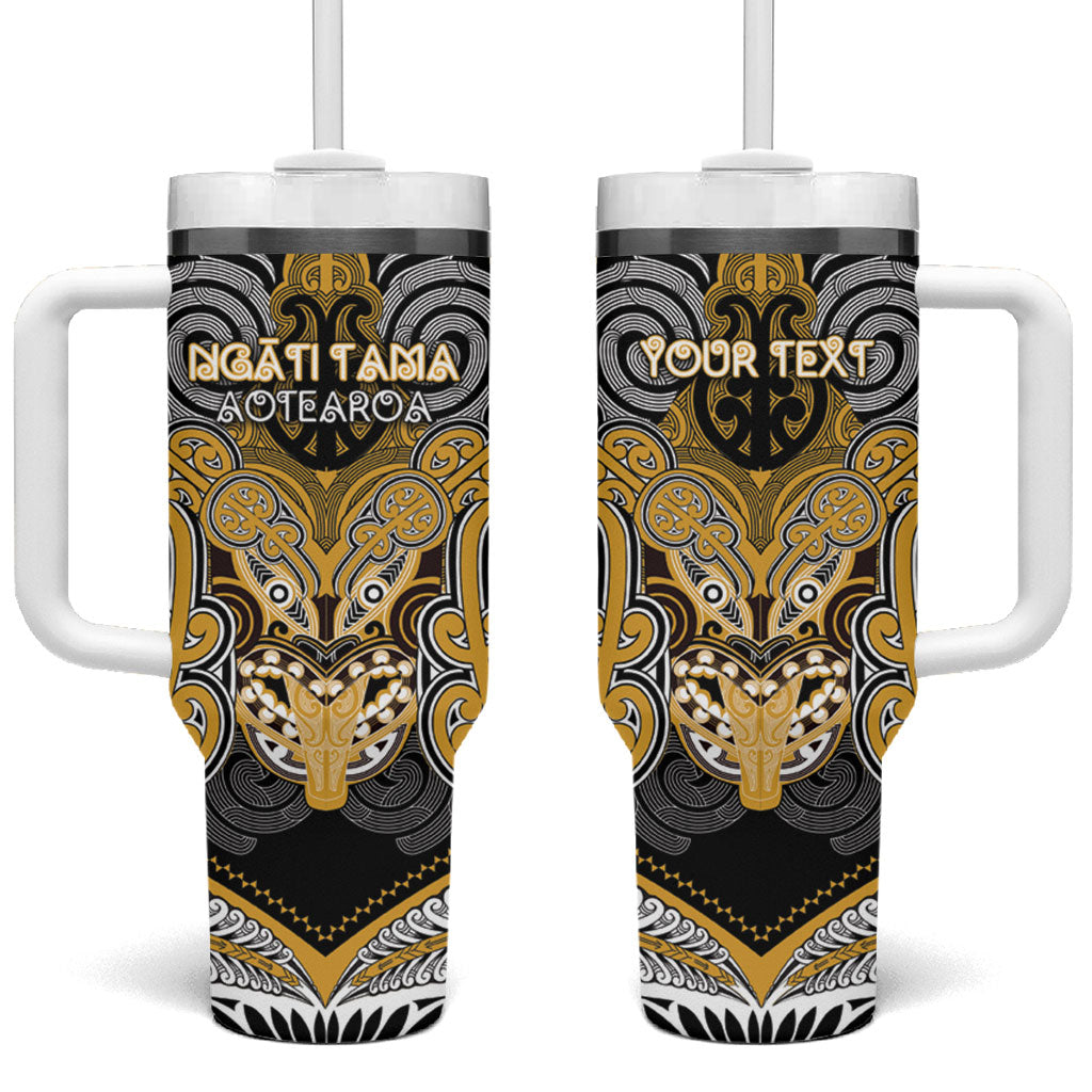 Aotearoa Iwi Ngati Tama Personalised Tumbler With Handle Maori Kowhaiwhai Pattern LT19 One Size: 40 oz Yellow - Polynesian Pride