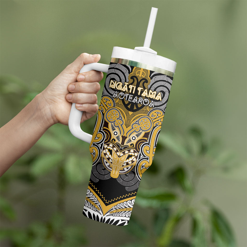 Aotearoa Iwi Ngati Tama Personalised Tumbler With Handle Maori Kowhaiwhai Pattern LT19 - Polynesian Pride