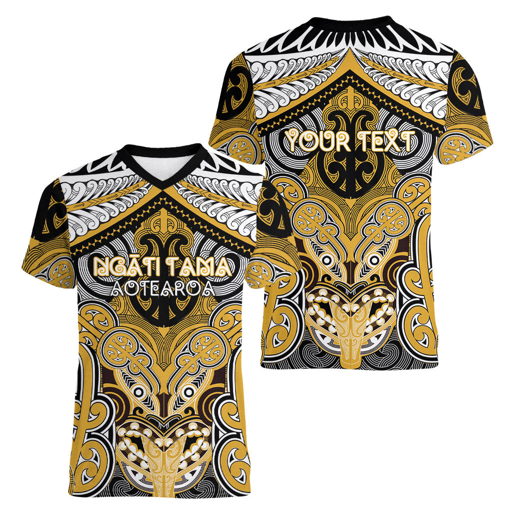 Aotearoa Iwi Ngati Tama Personalised Women V-Neck T-Shirt Maori Kowhaiwhai Pattern LT19 - Polynesian Pride