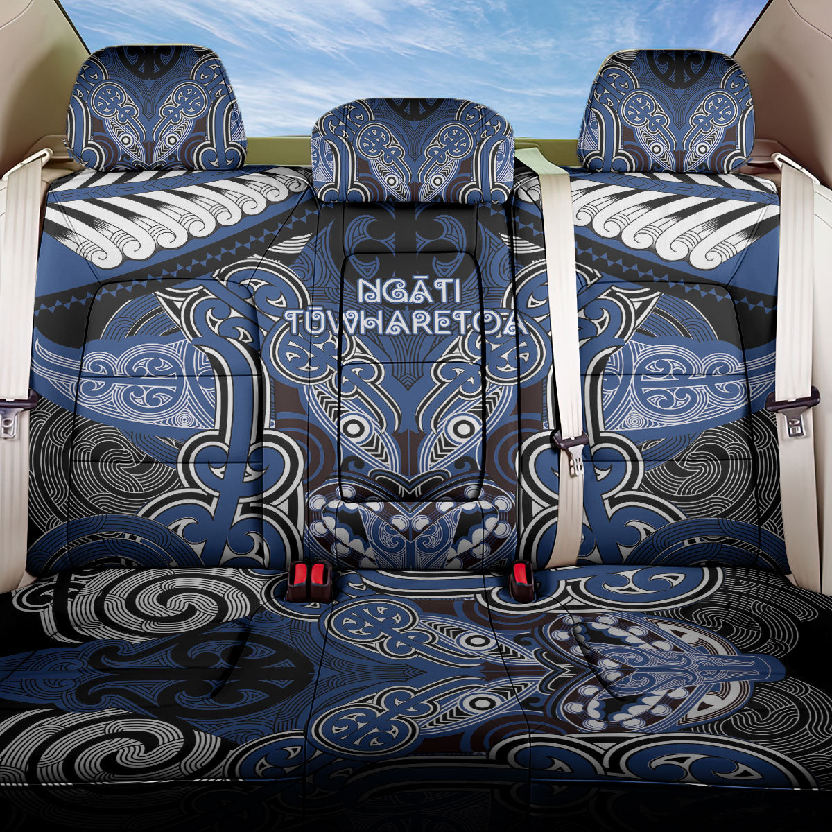 Aotearoa Iwi Ngati Tuwharetoa Back Car Seat Cover Maori Kowhaiwhai Pattern LT19 One Size Blue - Polynesian Pride
