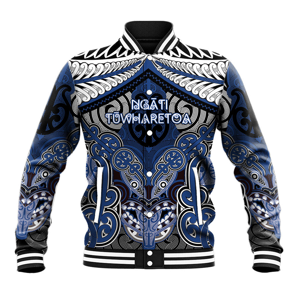 Aotearoa Iwi Ngati Tuwharetoa Personalised Baseball Jacket Maori Kowhaiwhai Pattern LT19 Unisex Blue - Polynesian Pride