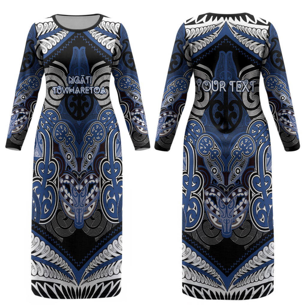 Aotearoa Iwi Ngati Tuwharetoa Personalised Couples Matching Long Sleeve Bodycon Dress and Long Sleeve Button Shirt Maori Kowhaiwhai Pattern LT19 - Polynesian Pride