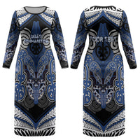Aotearoa Iwi Ngati Tuwharetoa Personalised Couples Matching Long Sleeve Bodycon Dress and Long Sleeve Button Shirt Maori Kowhaiwhai Pattern LT19 - Polynesian Pride
