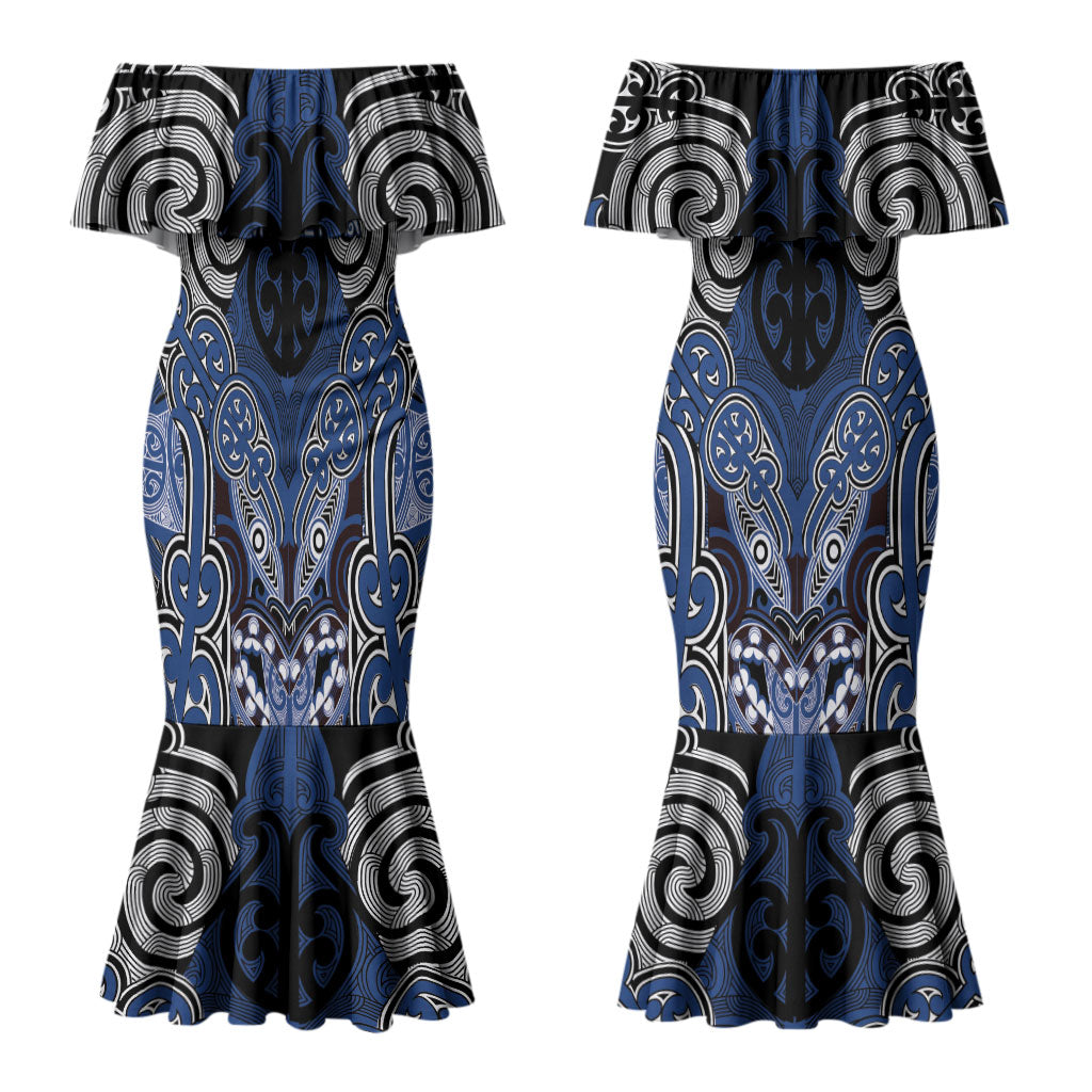 Aotearoa Iwi Ngati Tuwharetoa Personalised Couples Matching Mermaid Dress and Long Sleeve Button Shirt Maori Kowhaiwhai Pattern LT19 - Polynesian Pride