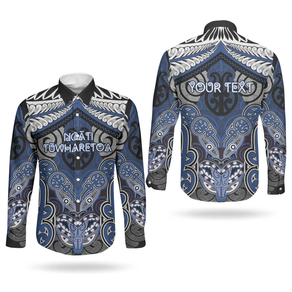 Aotearoa Iwi Ngati Tuwharetoa Personalised Couples Matching Off Shoulder Maxi Dress and Long Sleeve Button Shirt Maori Kowhaiwhai Pattern LT19 - Polynesian Pride