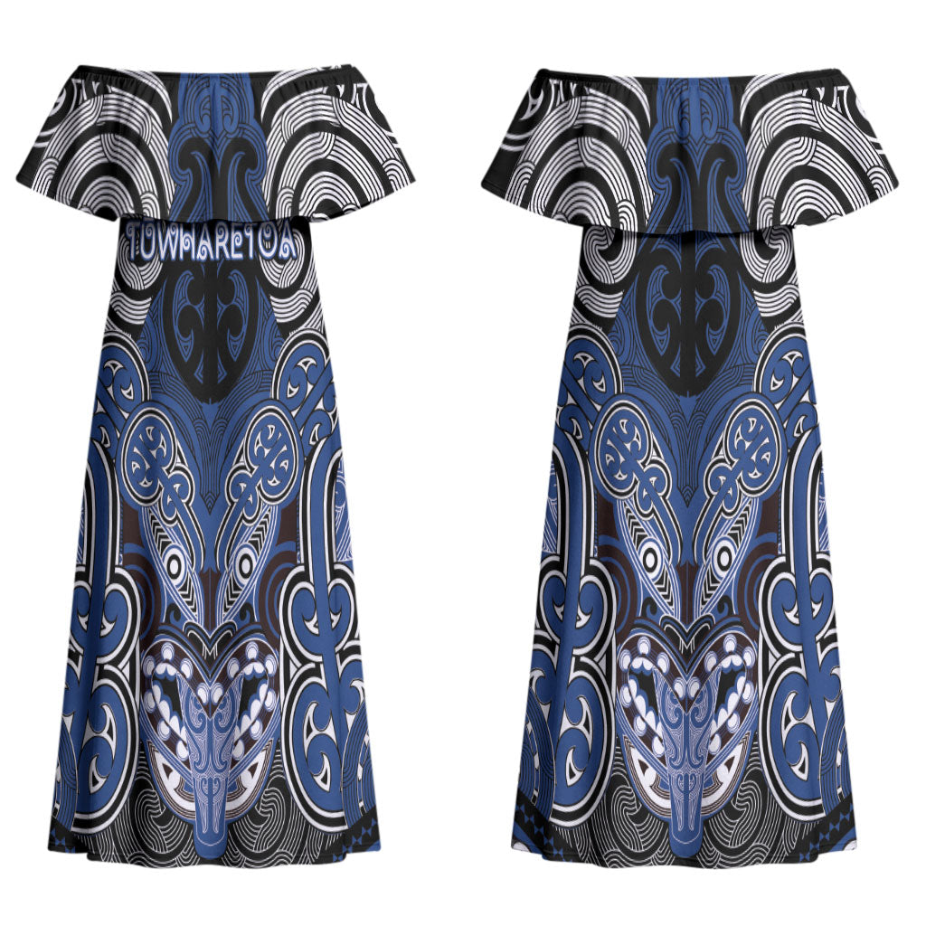 Aotearoa Iwi Ngati Tuwharetoa Personalised Couples Matching Off Shoulder Maxi Dress and Long Sleeve Button Shirt Maori Kowhaiwhai Pattern LT19 - Polynesian Pride