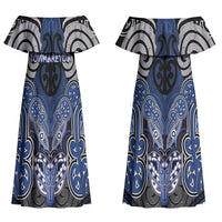 Aotearoa Iwi Ngati Tuwharetoa Personalised Couples Matching Off Shoulder Maxi Dress and Long Sleeve Button Shirt Maori Kowhaiwhai Pattern LT19 - Polynesian Pride