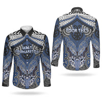 Aotearoa Iwi Ngati Tuwharetoa Personalised Couples Matching Off The Shoulder Long Sleeve Dress and Long Sleeve Button Shirt Maori Kowhaiwhai Pattern LT19 - Polynesian Pride