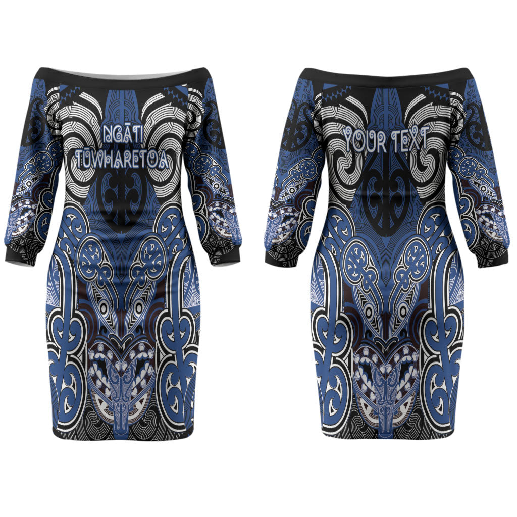 Aotearoa Iwi Ngati Tuwharetoa Personalised Couples Matching Off The Shoulder Long Sleeve Dress and Long Sleeve Button Shirt Maori Kowhaiwhai Pattern LT19 - Polynesian Pride