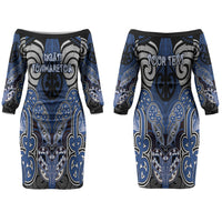 Aotearoa Iwi Ngati Tuwharetoa Personalised Couples Matching Off The Shoulder Long Sleeve Dress and Long Sleeve Button Shirt Maori Kowhaiwhai Pattern LT19 - Polynesian Pride