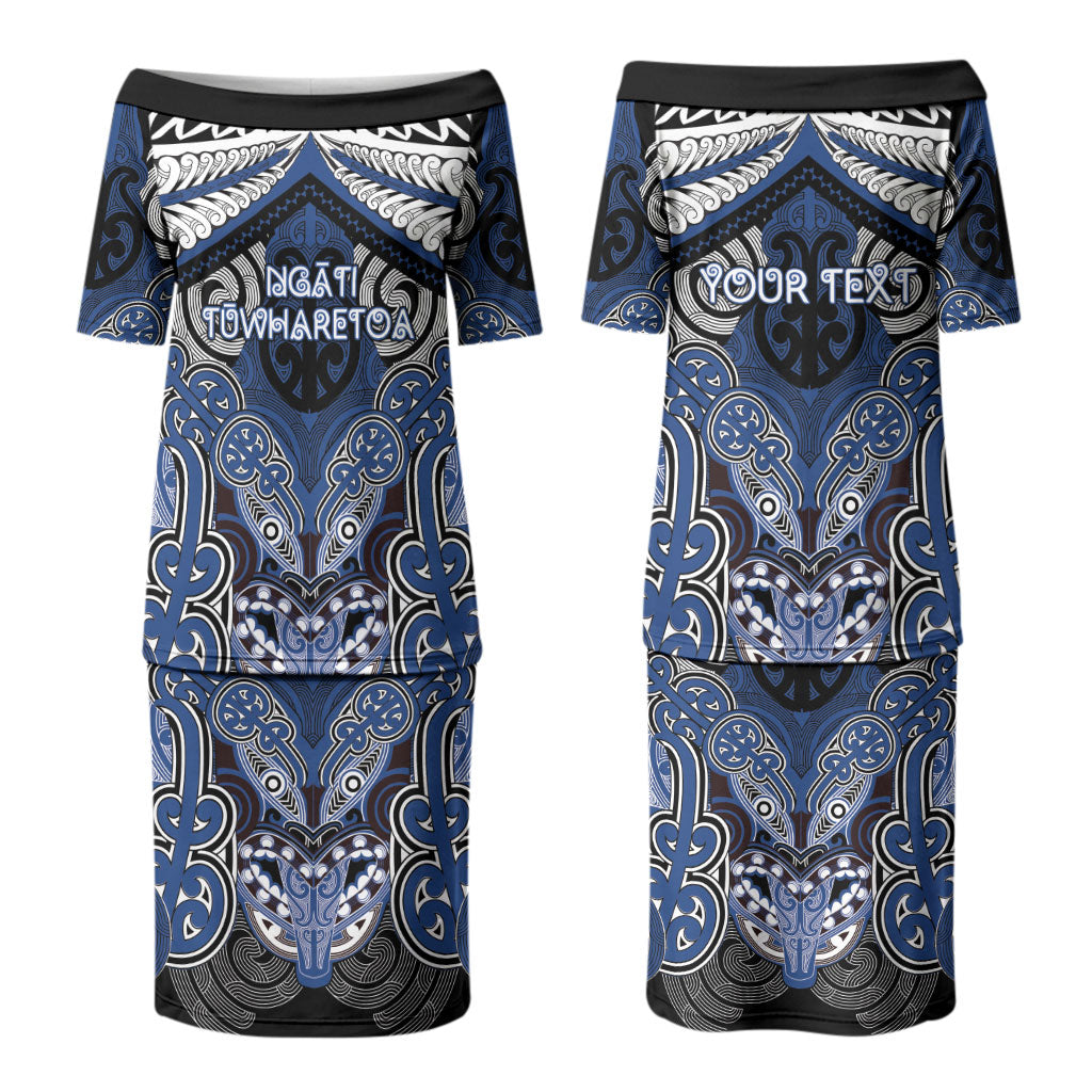 Aotearoa Iwi Ngati Tuwharetoa Personalised Couples Matching Puletasi and Long Sleeve Button Shirt Maori Kowhaiwhai Pattern LT19 - Polynesian Pride