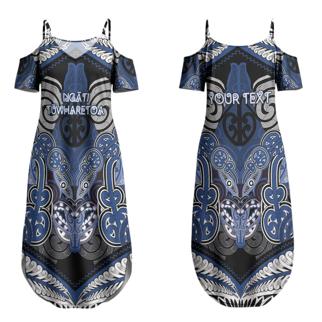 Aotearoa Iwi Ngati Tuwharetoa Personalised Couples Matching Summer Maxi Dress and Long Sleeve Button Shirt Maori Kowhaiwhai Pattern LT19 - Polynesian Pride