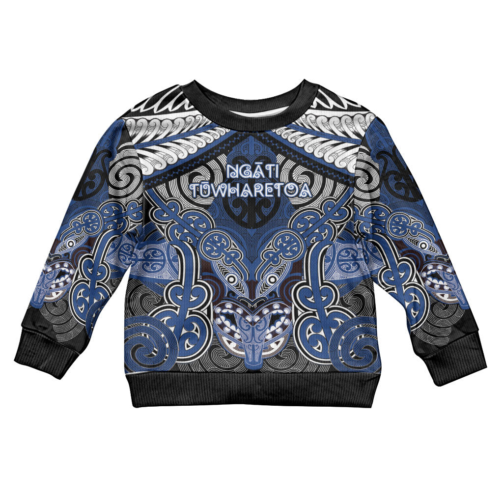 Aotearoa Iwi Ngati Tuwharetoa Personalised Kid Ugly Christmas Sweater Maori Kowhaiwhai Pattern LT19 Kid Blue - Polynesian Pride