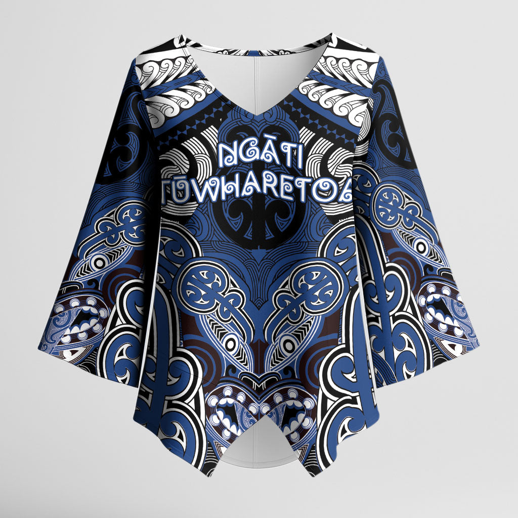 Aotearoa Iwi Ngati Tuwharetoa Personalised Kimono Sleeve Blouse Maori Kowhaiwhai Pattern LT19 Female Blue - Polynesian Pride