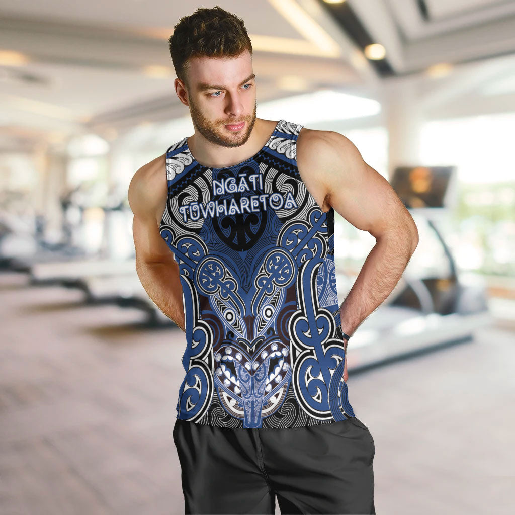 Aotearoa Iwi Ngati Tuwharetoa Personalised Men Tank Top Maori Kowhaiwhai Pattern LT19 Blue - Polynesian Pride