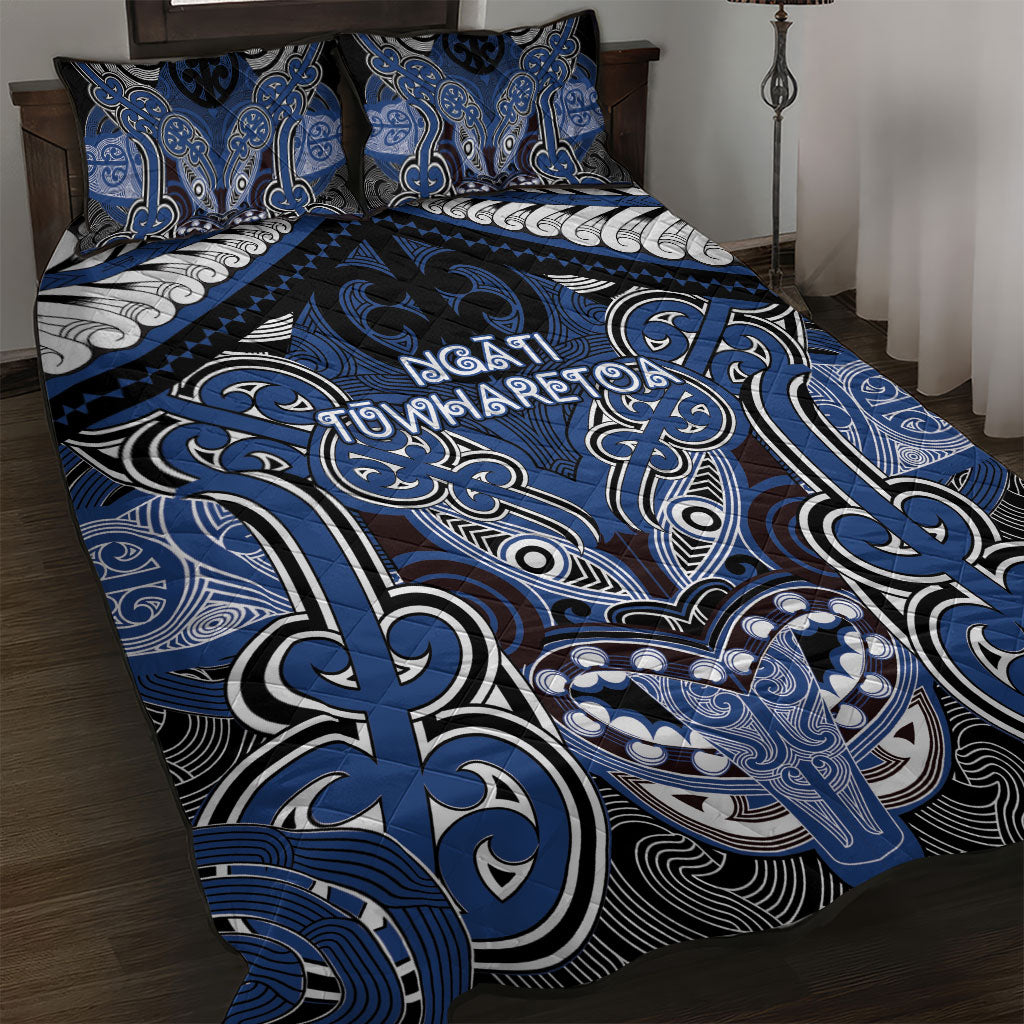 Aotearoa Iwi Ngati Tuwharetoa Quilt Bed Set Maori Kowhaiwhai Pattern LT19 Blue - Polynesian Pride