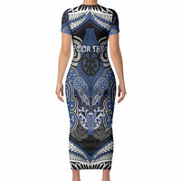 Aotearoa Iwi Ngati Tuwharetoa Personalised Short Sleeve Bodycon Dress Maori Kowhaiwhai Pattern LT19 - Polynesian Pride