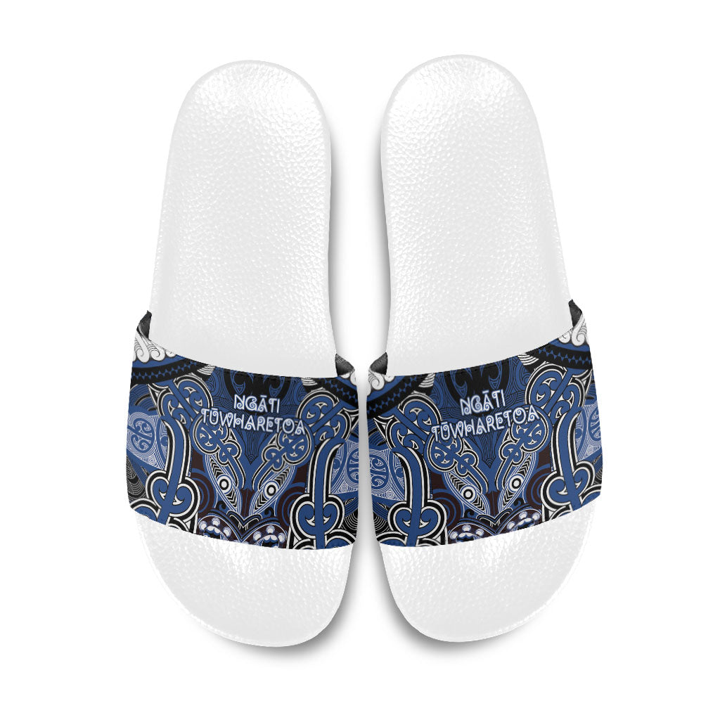 Aotearoa Iwi Ngati Tuwharetoa Slide Sandals Maori Kowhaiwhai Pattern LT19 Blue - Polynesian Pride