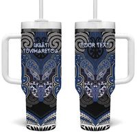 Aotearoa Iwi Ngati Tuwharetoa Personalised Tumbler With Handle Maori Kowhaiwhai Pattern LT19 One Size: 40 oz Blue - Polynesian Pride