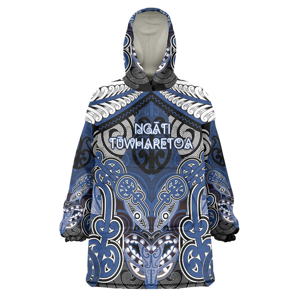 Aotearoa Iwi Ngati Tuwharetoa Personalised Wearable Blanket Hoodie Maori Kowhaiwhai Pattern LT19 One Size Blue - Polynesian Pride