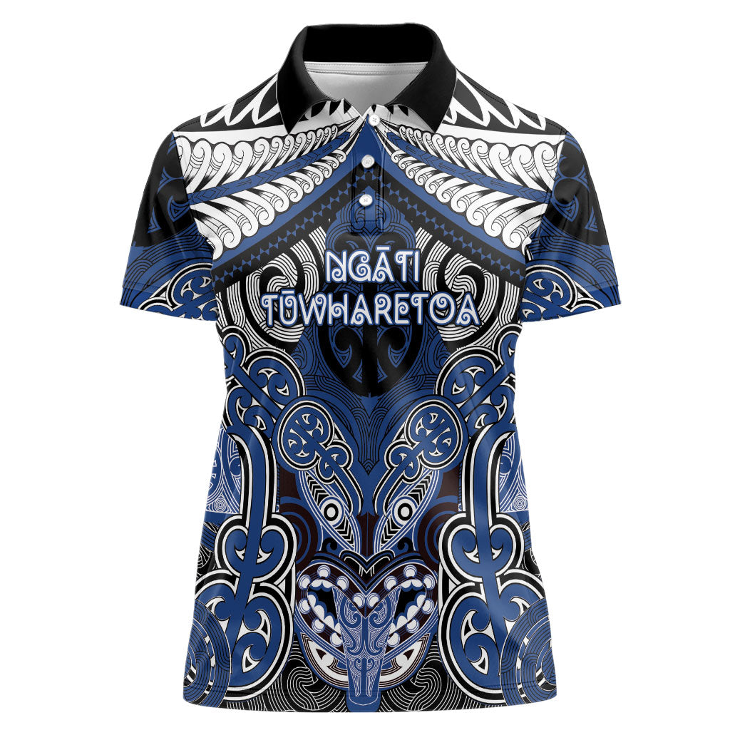 Aotearoa Iwi Ngati Tuwharetoa Personalised Women Polo Shirt Maori Kowhaiwhai Pattern LT19 Female Blue - Polynesian Pride