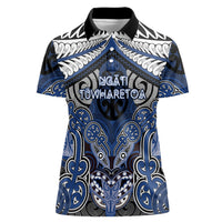 Aotearoa Iwi Ngati Tuwharetoa Personalised Women Polo Shirt Maori Kowhaiwhai Pattern LT19 Female Blue - Polynesian Pride