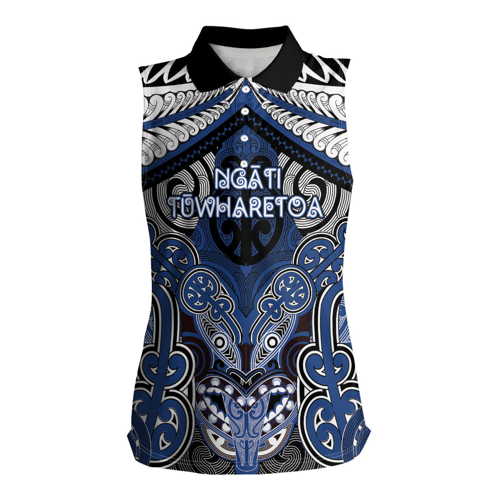 Aotearoa Iwi Ngati Tuwharetoa Personalised Women Sleeveless Polo Shirt Maori Kowhaiwhai Pattern LT19 Female Blue - Polynesian Pride