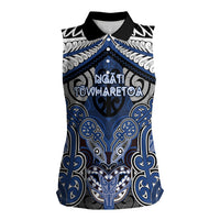 Aotearoa Iwi Ngati Tuwharetoa Personalised Women Sleeveless Polo Shirt Maori Kowhaiwhai Pattern LT19 Female Blue - Polynesian Pride