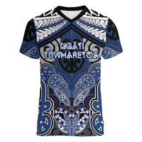 Aotearoa Iwi Ngati Tuwharetoa Personalised Women V-Neck T-Shirt Maori Kowhaiwhai Pattern LT19 Female Blue - Polynesian Pride