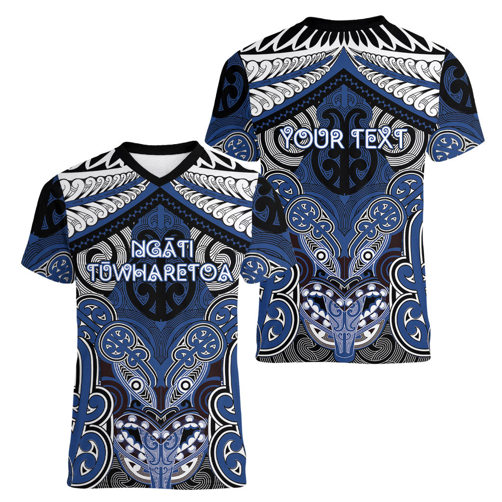 Aotearoa Iwi Ngati Tuwharetoa Personalised Women V-Neck T-Shirt Maori Kowhaiwhai Pattern LT19 - Polynesian Pride