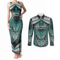 Aotearoa Iwi Ngati Maru Personalised Couples Matching Tank Maxi Dress and Long Sleeve Button Shirt Maori Kowhaiwhai Pattern