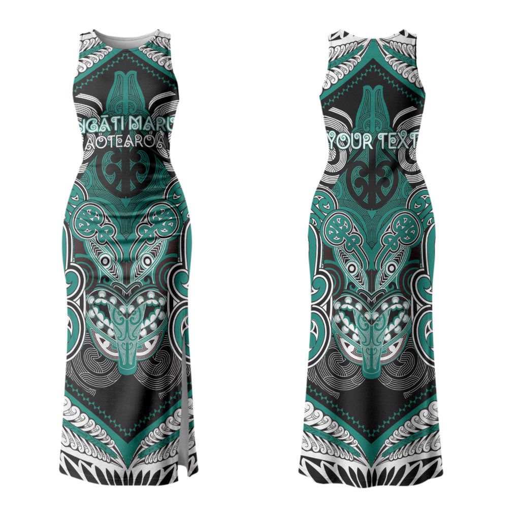 Aotearoa Iwi Ngati Maru Personalised Couples Matching Tank Maxi Dress and Long Sleeve Button Shirt Maori Kowhaiwhai Pattern