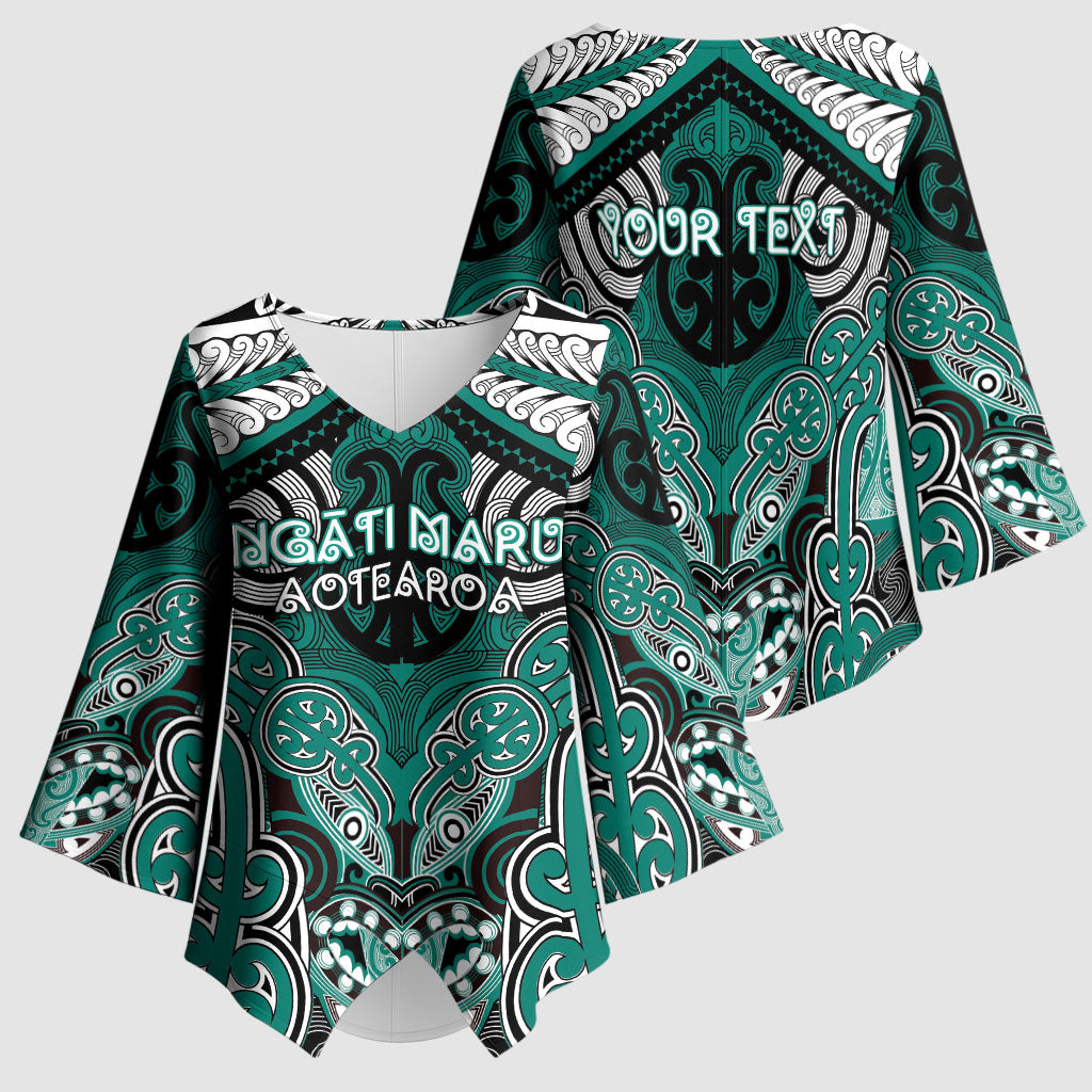 Aotearoa Iwi Ngati Maru Personalised Kimono Sleeve Blouse Maori Kowhaiwhai Pattern