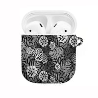 Black Aloha Hawaiian AirPods Case Monstera Hibiscus Tropical Pattern
