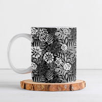 Black Aloha Hawaiian Ceramic Mug Monstera Hibiscus Tropical Pattern LT19 Black - Polynesian Pride
