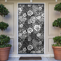 Black Aloha Hawaiian Door Cover Monstera Hibiscus Tropical Pattern