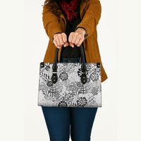 White Aloha Hawaiian Leather Bag Monstera Hibiscus Tropical Pattern