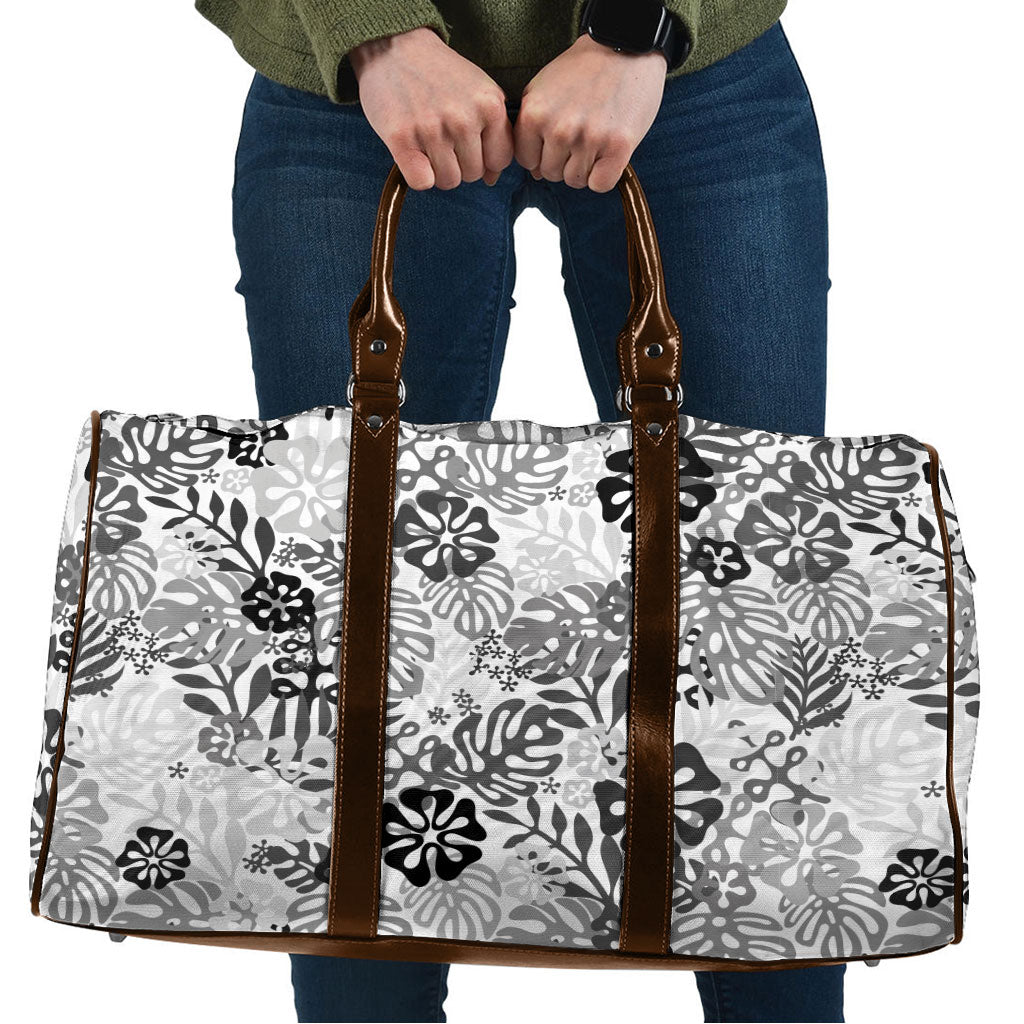 White Aloha Hawaiian Travel Bag Monstera Hibiscus Tropical Pattern