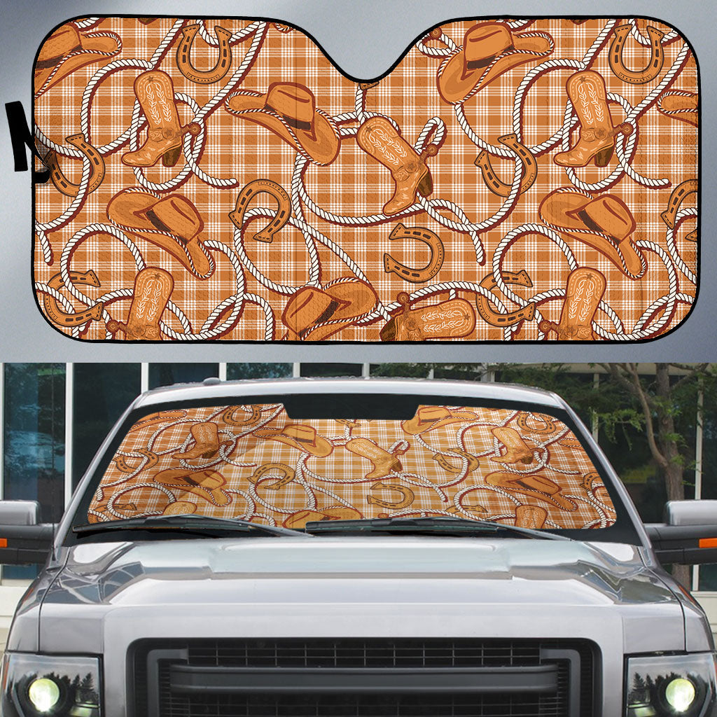 Brown Hawaii Palaka Cowboy Auto Sun Shade Hawaiian Paniolo Festival Spirit LT19 Brown - Polynesian Pride