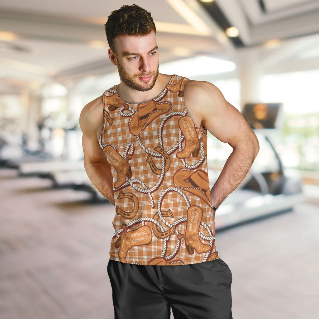 Brown Hawaii Palaka Cowboy Men Tank Top Hawaiian Paniolo Festival Spirit LT19 Brown - Polynesian Pride